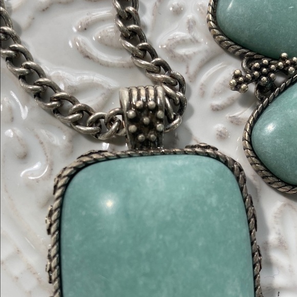 Lucky Brand Elegant Silver and Turquoise Jewelry Necklace Bracelet Set Vintage - Picture 7 of 12
